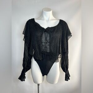 Bonnie Strauss Beaded Sheer Long Sleeve Bodysuit | Whimsy Goth Boho Small